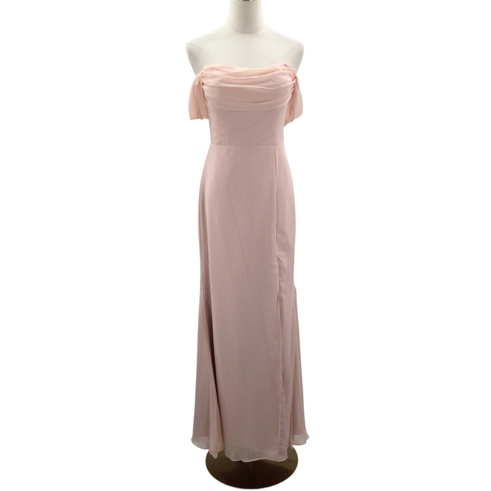 AW BRIDAL 4 S pearl pink chiffon cowl neck bridesmaid party maxi dress NEW B26